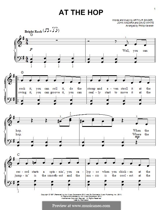 At the Hop (Danny & The Juniors): Für Klavier, leicht by Arthur Singer, David White, John Medora