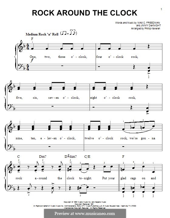 Rock Around the Clock (Bill Haley and His Comets): Für Klavier, leicht by Jimmy DeKnight, Max C. Freedman