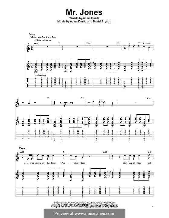 Mr. Jones (Counting Crows): Für Gitarre mit Tabulatur by Adam F. Duritz, David Bryson