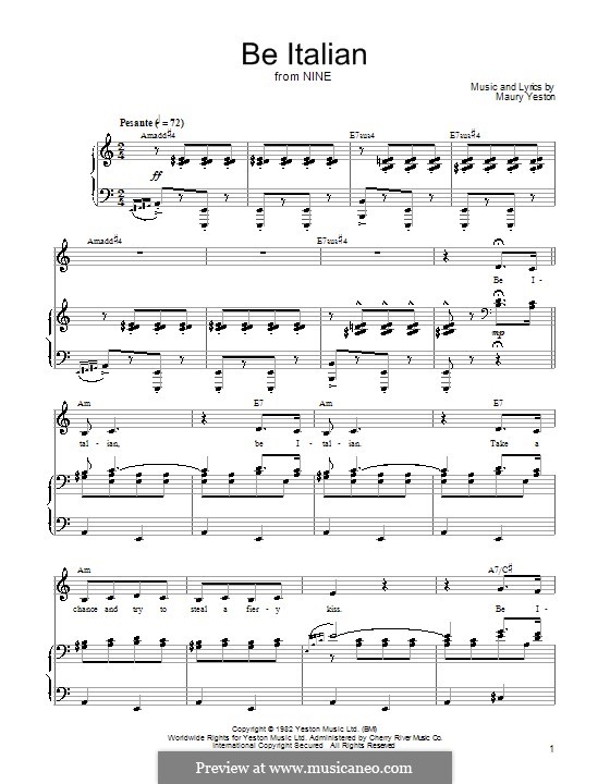Be Italian: Für Stimme und Klavier (oder Gitarre) by Maury Yeston