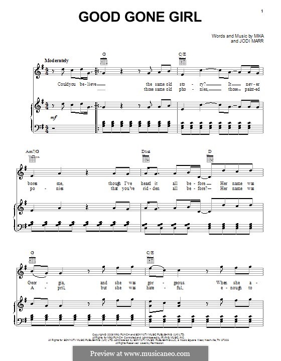 Good Gone Girl (Mika): Für Stimme und Klavier (oder Gitarre) by Jodi Marr