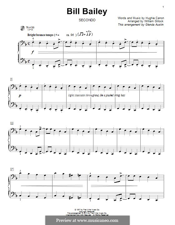 Bill Bailey, Won't You Please Come Home: Für Klavier, vierhändig by Hughie Cannon