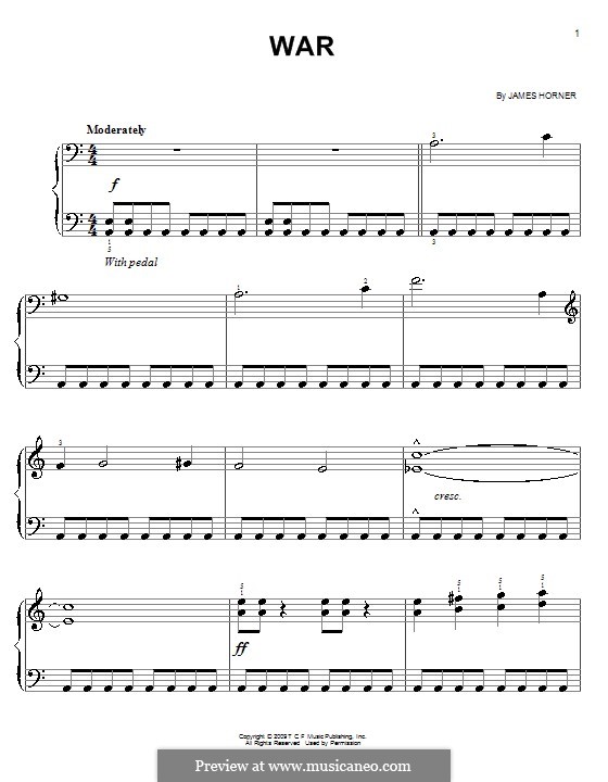 War: Einfache Noten für Klavier by James Horner