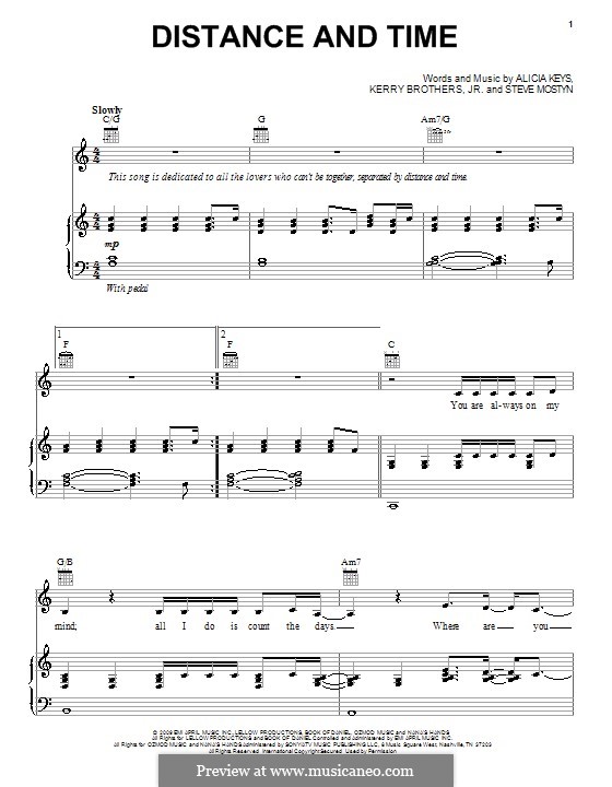 Distance and Time (Alicia Keys): Für Stimme und Klavier (oder Gitarre) by Kerry Brothers, Steve Mostyn