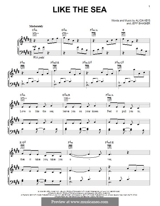 Like the Sea (Alicia Keys): Für Stimme und Klavier (oder Gitarre) by Jeff Bhasker