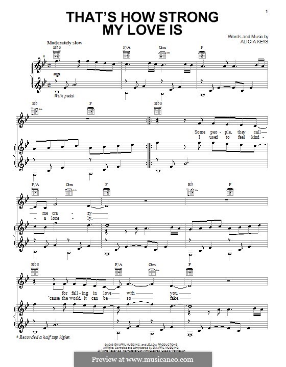 That's How Strong My Love Is: Für Stimme und Klavier (oder Gitarre) by Alicia Keys