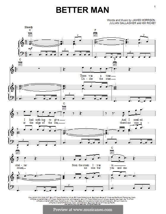 Better Man (James Morrison): Für Stimme und Klavier (oder Gitarre) by Julian Gallagher, Kim Richey