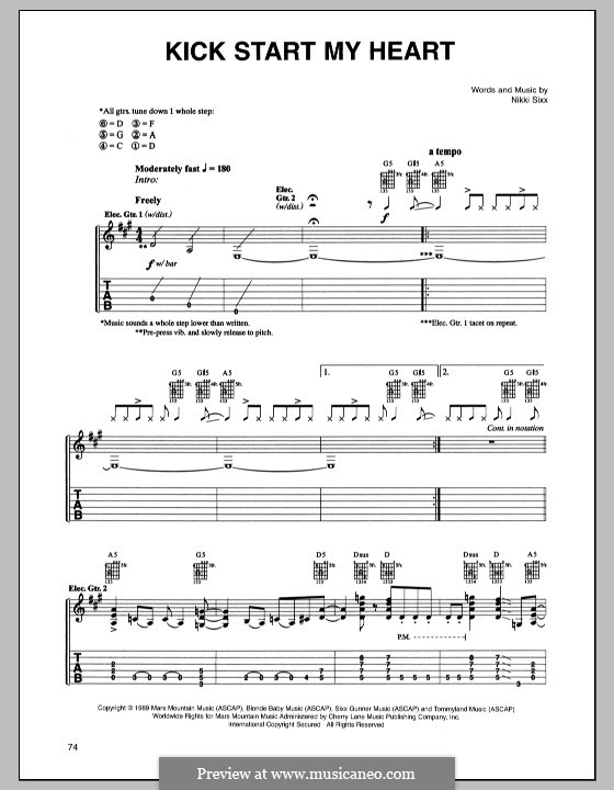 Kick Start My Heart (Motley Crue): Für Gitarre mit Tab by Nikki Sixx