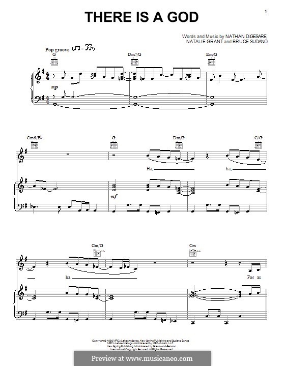 There Is a God (Natalie Grant): Für Stimme und Klavier (oder Gitarre) by Bruce Sudano, Nathan DiGesare