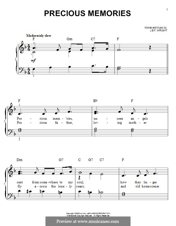 Precious Memories: Einfache Noten für Klavier by J. B. F. Wright