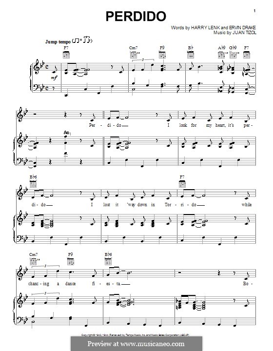 Perdido (Duke Ellington): Für Stimme und Klavier (oder Gitarre) by Juan Tizol