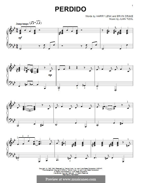 Perdido (Duke Ellington): Für Klavier by Juan Tizol