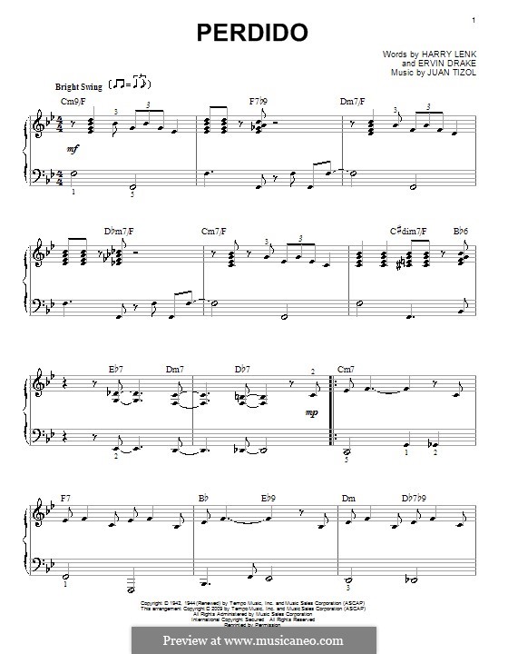 Perdido (Duke Ellington): Für Klavier by Juan Tizol