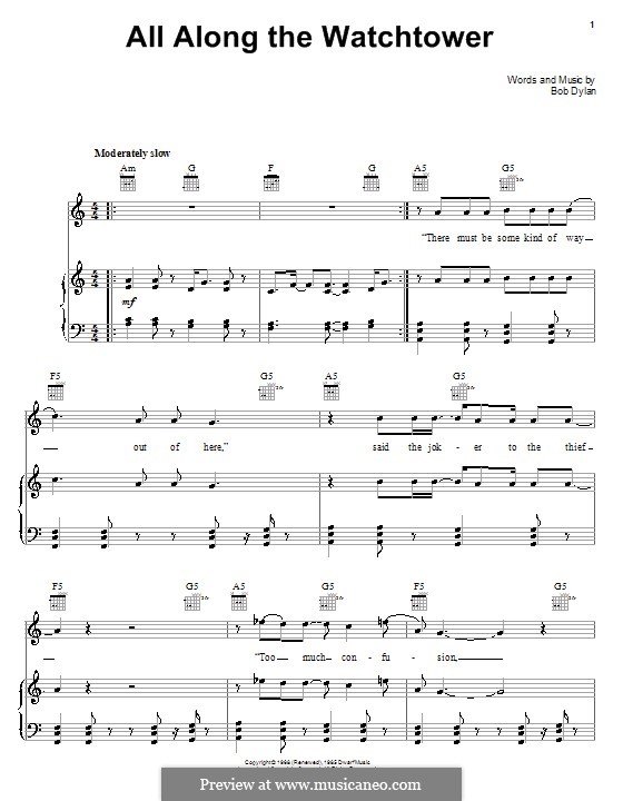 All Along the Watchtower: Für Stimme und Klavier (oder Gitarre) by Bob Dylan