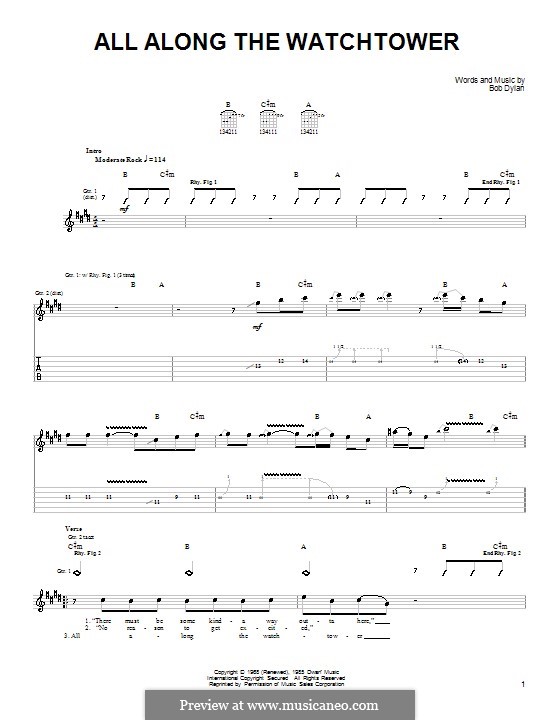 All Along the Watchtower: Für Gitarre (Sehr leichte Fassung) by Bob Dylan