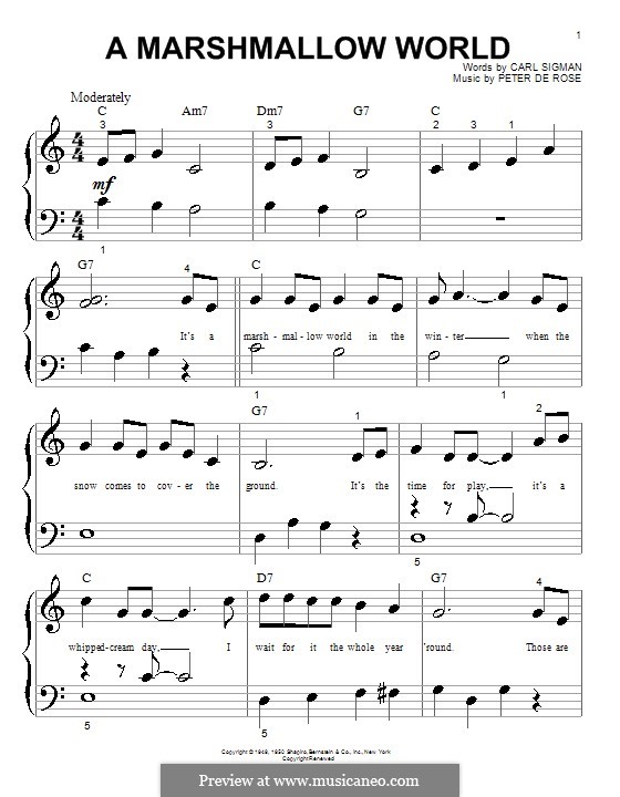 A Marshmallow World: Für Klavier (sehr leichte Fassung) by Peter de Rose