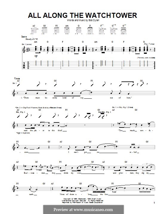 All Along the Watchtower: Für Gitarre mit Tabulatur by Bob Dylan