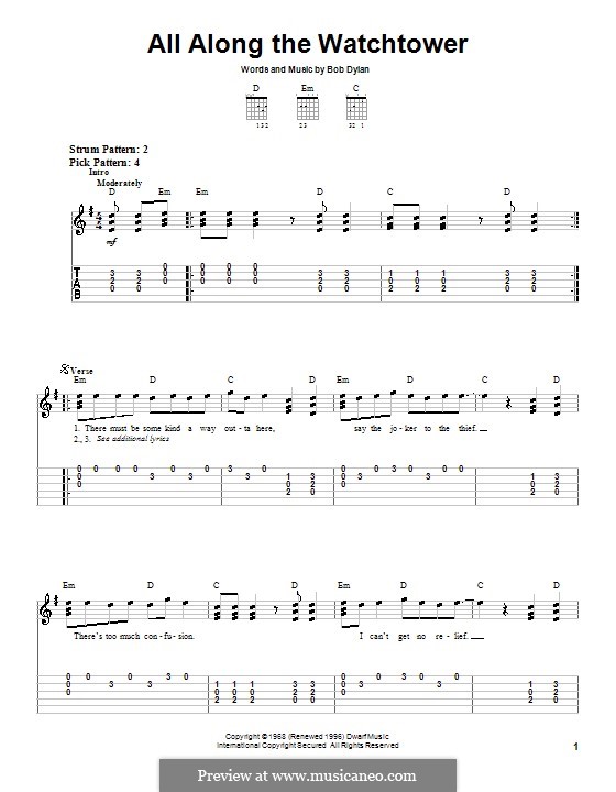 All Along the Watchtower: Für Gitarre (Sehr leichte Fassung) by Bob Dylan