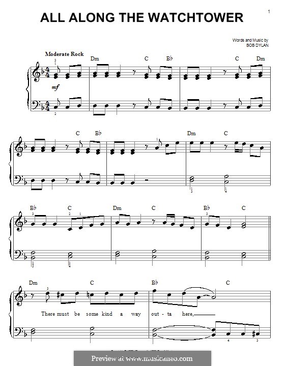 All Along the Watchtower: Für Klavier, leicht by Bob Dylan