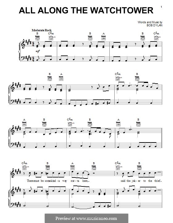 All Along the Watchtower: Für Stimme und Klavier (oder Gitarre) by Bob Dylan
