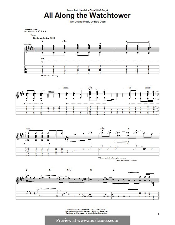 All Along the Watchtower: Für Gitarre by Bob Dylan