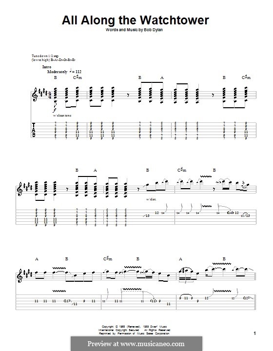 All Along the Watchtower: Für Gitarre by Bob Dylan