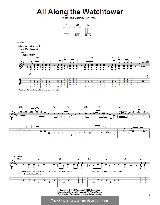 All Along the Watchtower: Für Gitarre (Sehr leichte Fassung) by Bob Dylan