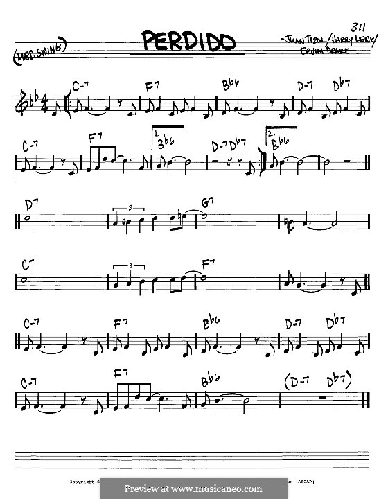 Perdido (Duke Ellington): Melodie und Akkorde - Instrumente in C by Juan Tizol