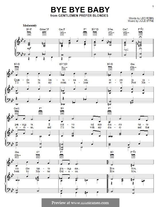 Bye Bye Baby: Für Stimme und Klavier (oder Gitarre) by Jule Styne