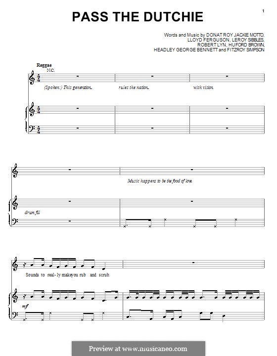 Pass the Dutchie (Musical Youth): Für Stimme und Klavier (oder Gitarre) by Fitzroy Simpson, Jackie Mittoo, Lloyd Ferguson