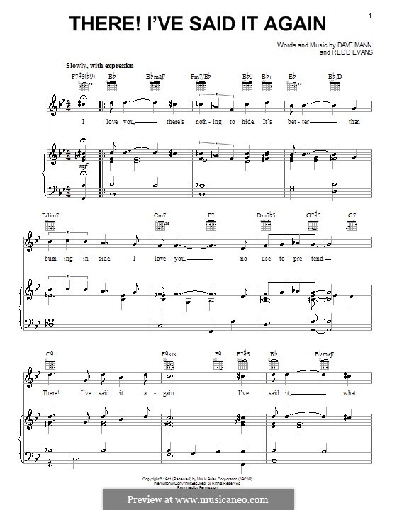 There I've Said It Again (Vaughn Monroe): Für Stimme und Klavier (oder Gitarre) by Dave Mann, Redd Evans