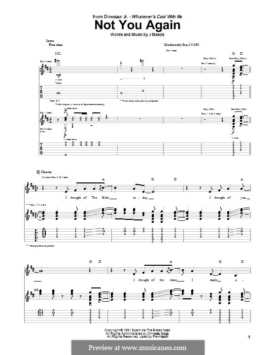 Not You Again (Dinosaur Jr.): Für Gitarre mit Tabulatur by Joseph Mascis Jr.