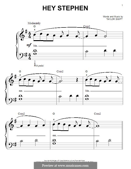 Hey Stephen: Für Klavier (sehr leichte Fassung) by Taylor Swift