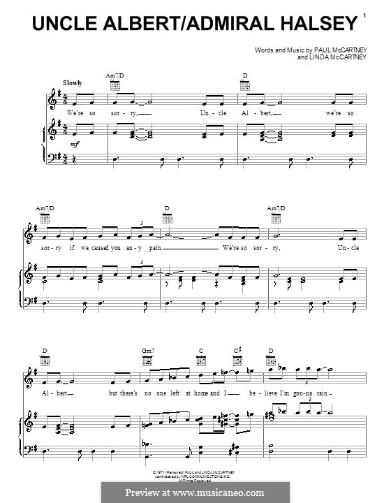 Uncle Albert/Admiral Halsey: Für Stimme und Klavier (oder Gitarre) by Linda McCartney, Paul McCartney