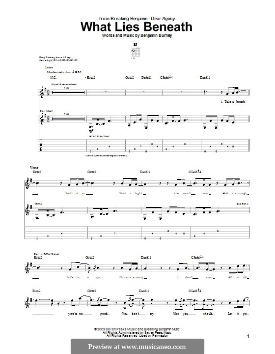 What Lies Beneath (Breaking Benjamin): Für Gitarre mit Tabulatur by Benjamin Burnley