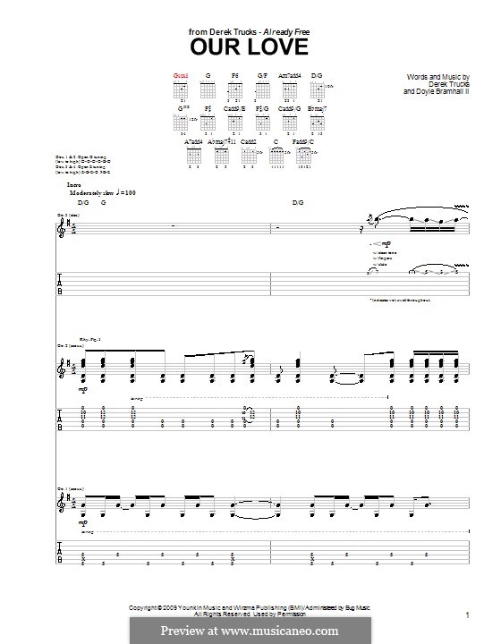 Our Love (The Derek Trucks Band): Für Gitarre mit Tabulatur by Derek Trucks, Doyle Brahmall II