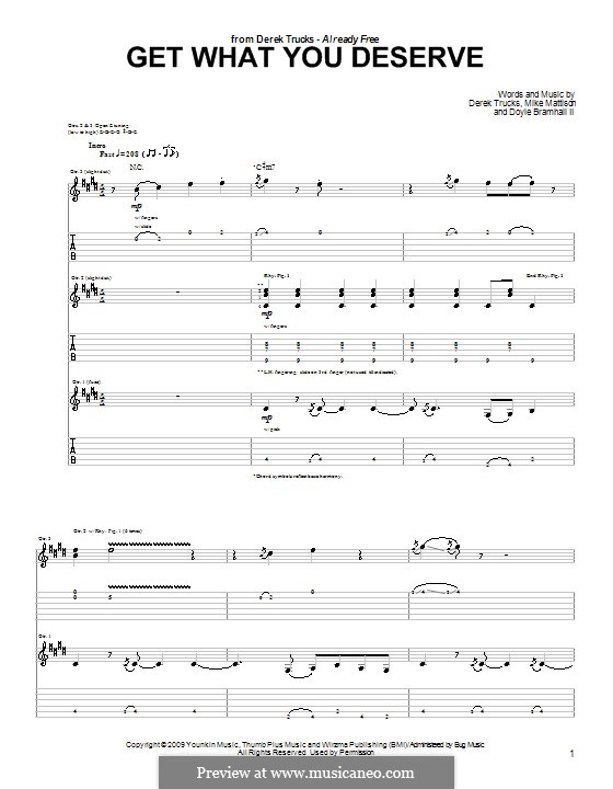 Get What You Deserve (The Derek Trucks Band): Für Gitarre mit Tabulatur by Derek Trucks, Doyle Brahmall II, Mike Mattison