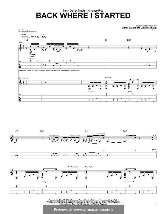 Back Where I Started (The Derek Trucks Band): Für Gitarre mit Tabulatur by Warren Haynes