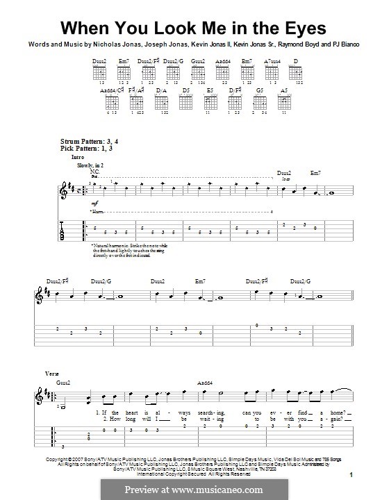 When You Look Me in the Eyes (Jonas Brothers): Für Gitarre (Sehr leichte Fassung) by Joseph Jonas, Kevin Jonas Sr., Nicholas Jonas, Patrick James Bianco, Raymond Boyd