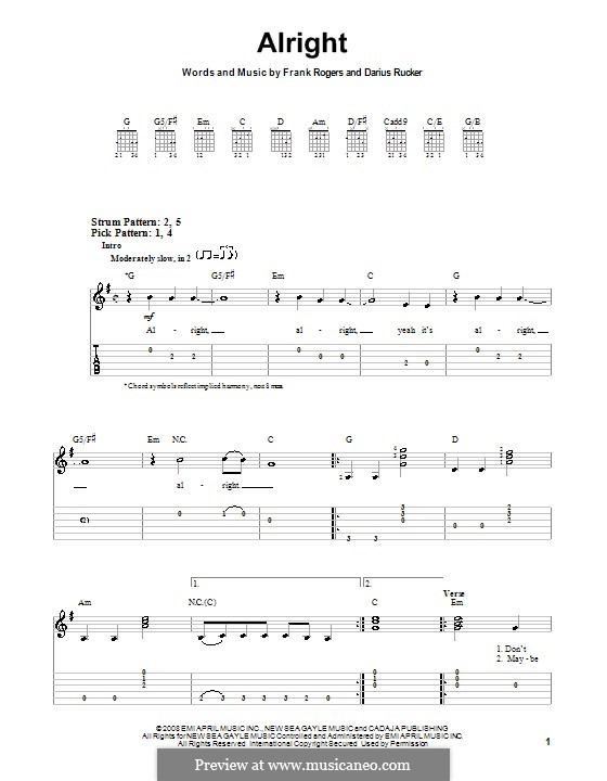 Alright: Für Gitarre (Sehr leichte Fassung) by Frank Rogers