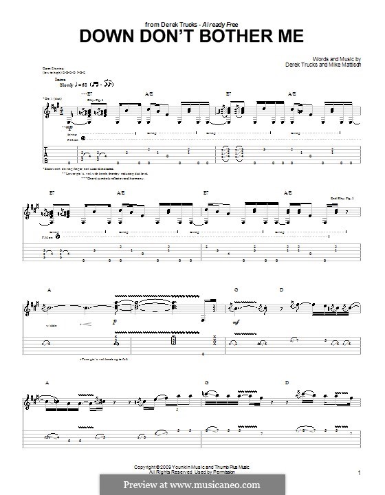 Down Don't Bother Me (The Derek Trucks Band): Für Gitarre mit Tabulatur by Derek Trucks, Mike Mattison