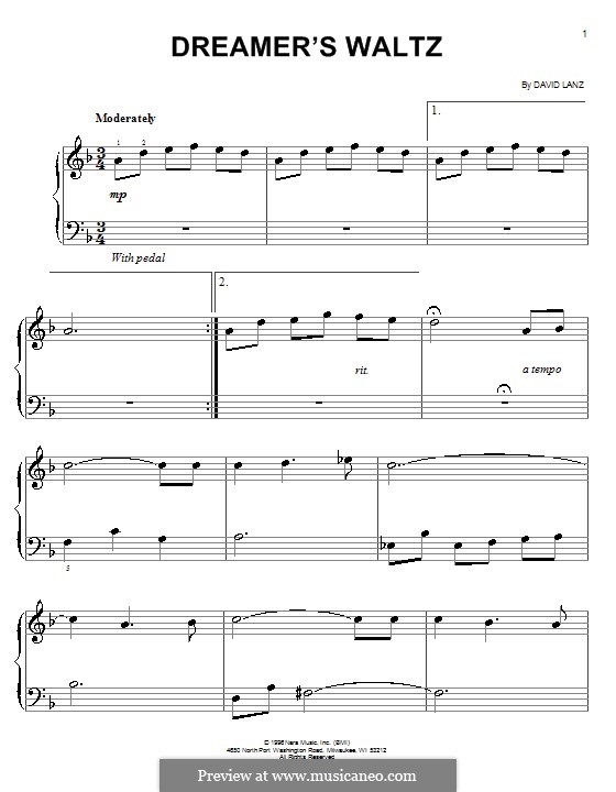 Dreamer's Waltz: Einfache Noten für Klavier by David Lanz