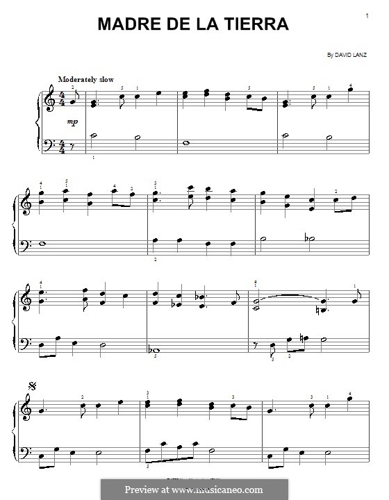 Madre de la Tierra: Einfache Noten für Klavier by David Lanz