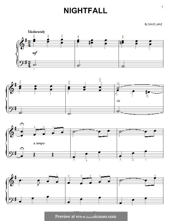 Nightfall: Einfache Noten für Klavier by David Lanz
