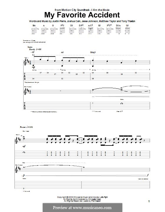 My Favorite Accident (Motion City Soundtrack): Für Gitarre mit Tabulatur by Jesse Johnson, Joshua Cain, Justin Pierre, Matthew Taylor, Tony Thaxton