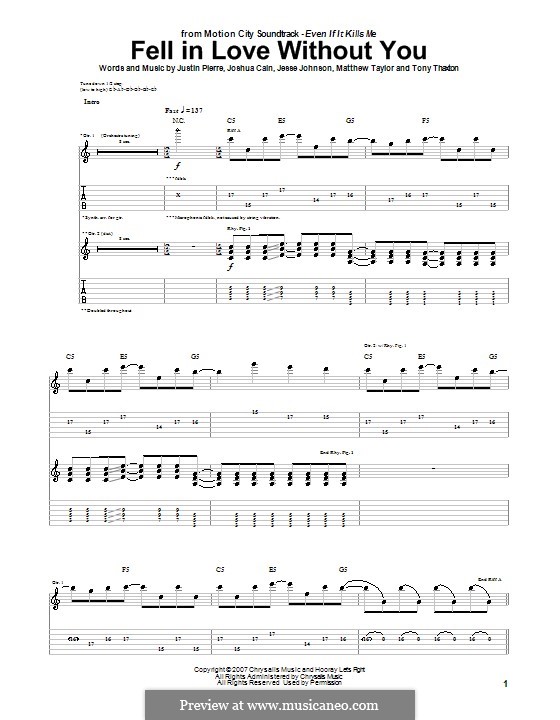 Fell in Love without You (Motion City Soundtrack): Für Gitarre mit Tabulatur by Jesse Johnson, Joshua Cain, Justin Pierre, Matthew Taylor, Tony Thaxton