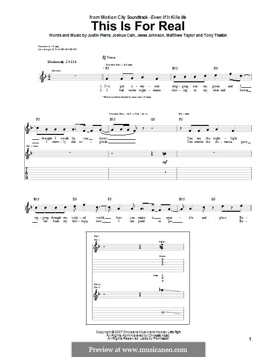 This Is for Real (Motion City Soundtrack): Für Gitarre mit Tabulatur by Jesse Johnson, Joshua Cain, Justin Pierre, Matthew Taylor, Tony Thaxton