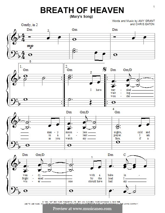 Breath of Heaven (Mary's Song): Für Klavier (sehr leichte Fassung) by Chris Eaton