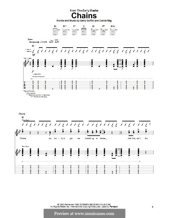 Chains: Guitar tablature (The Beatles) by Carole King, Gerry Goffin