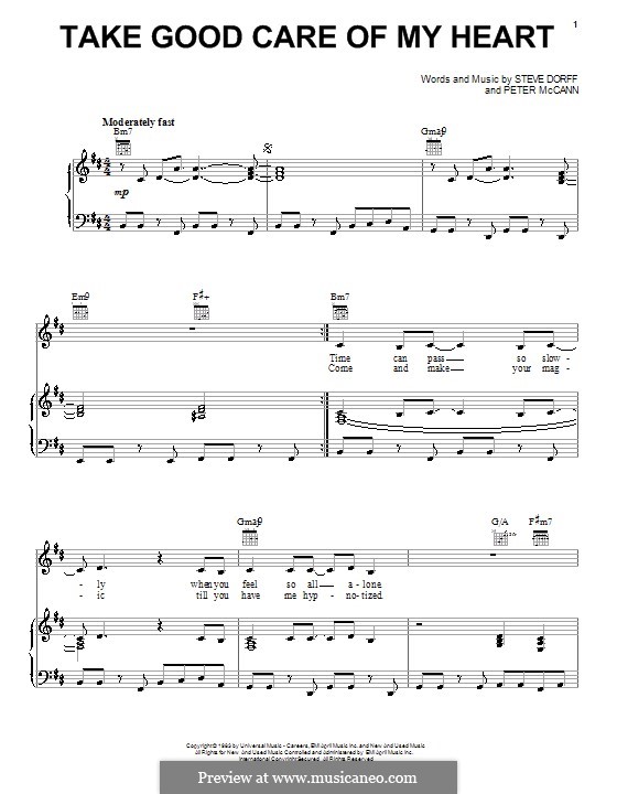 Take Good Care of My Heart (Whitney Houston): Für Stimme und Klavier (oder Gitarre) by Peter McCann